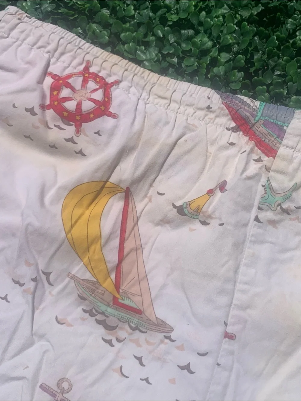 Vintage Nautica nautical sailing theme swim trunks - needs elastic repair